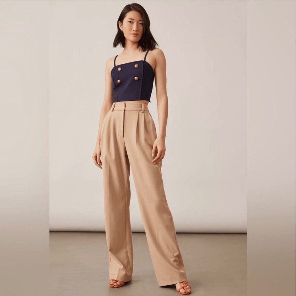 Eva Franco Anthropologie Ponte Trench Navy Blue Gold Button Crop Top Camisole 10